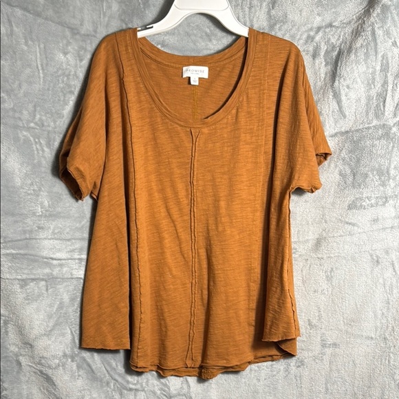 Promise the label top L Tan Orange Relaxed Short Sleeve Tee asymmetrical flowy - Picture 1 of 8